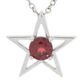 Red garnet sterling silver star pendant necklace, showcasing a round gemstone in a stylish star design.
